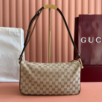 GUCCI 26S SHOULDER BAG 31 IN WARM BEIGE AND BROWN CANVAS Luxe Carry