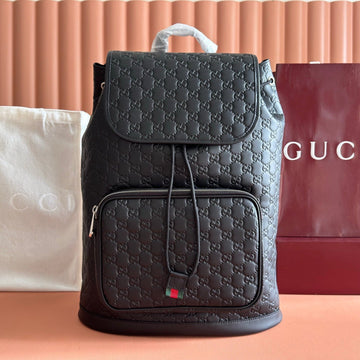 GUCCI 26S GG EMBLEM BACKPACK 44 IN BLACK EMBOSSED CALFSKIN by Luxe Carry