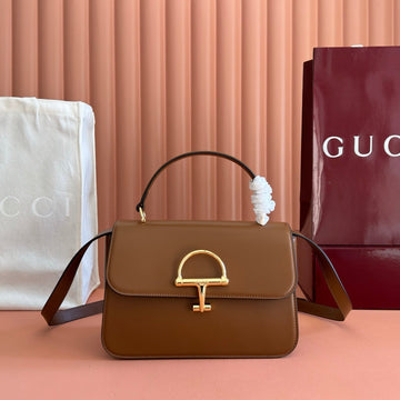 GUCCI 26S SIENA TOP HANDLE BAG 25 IN BROWN CALFSKIN Luxe Carry