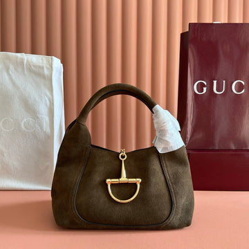 GUCCI 26S SOFTBIT SHOULDER BAG 27 IN DARK BROWN SUEDE Luxe Carry