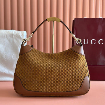 GUCCI 26S SHOULDER BAG 40 IN BROWN EMBOSSED SUEDE by Luxe Carry