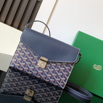 CHYPRE WALLET-POUCH 21 IN NAVY BLUE GOYARDINE CANVAS AND CALFSKIN Luxe Carry