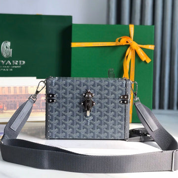 CASSETTE TRUNK BAG 21 IN GREY GOYARDINE CANVAS & CLAMECY COWHIDE Luxe Carry