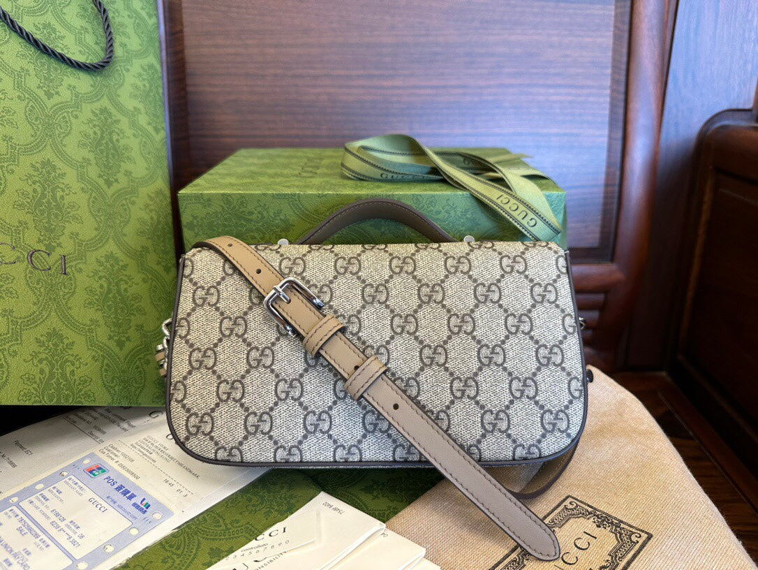 GG MINI 21 CLASSIC SHOULDER BAG IN BEIGE CANVAS by Luxe Carry