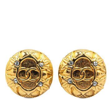Top Quality Chanel   Coco Mark Rhinestone Earrings Gold Plated