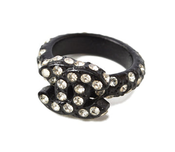 Top Quality Chanel Coco Mark Rhinestone Black Ring Size 12