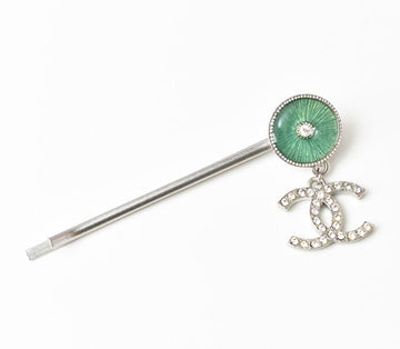 Top Quality Chanel Hairpin Rhinestone Green/Silver