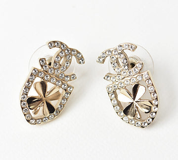 Top Quality Chanel Earrings CC Mark Clover Motif Rhinestone Gold