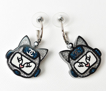 Top Quality Chanel Plastic Earrings Blue/Silver