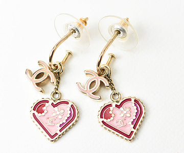 Top Quality Chanel Resin Earrings CC Mark Heart Motif Pink/Gold