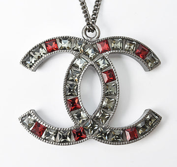 Top Quality Chanel Necklace/Pendant, Metal, Rhinestone, Gunmetal/Red, W3.7?óH2.8cm, 42cm