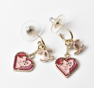 Top Quality Chanel Swing Earrings CC Mark Heart Motif Pink Gold