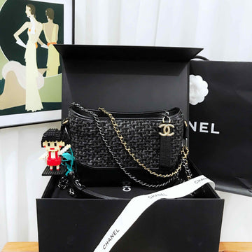 Top Quality Chanel Wandering Black Tweed Leather Shoulder Bag Medium