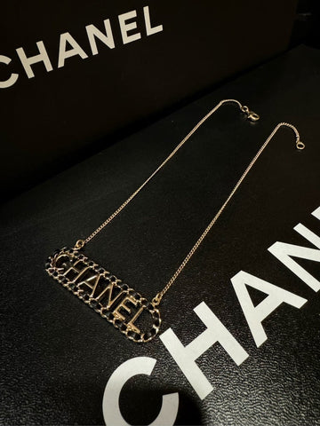 Top Quality Chanel B20 Golden Leather Chain Letter Logo Choker Necklace