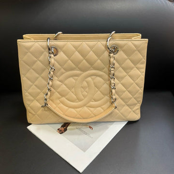 Top Quality Chanel GST Beige Caviar Quilted Leather Tote Bag 36x24.5x15cm