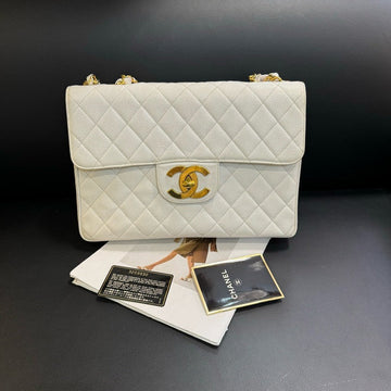Top Quality Chanel   CF Maxi White Quilted Leather Shoulder Bag 30x21x8cm