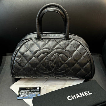 Top Quality Chanel Black Quilted Caviar Bowler Bag Large