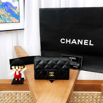 Top Quality Chanel Caviar Leather Cardholder/Small Wallet Black Wallets 208