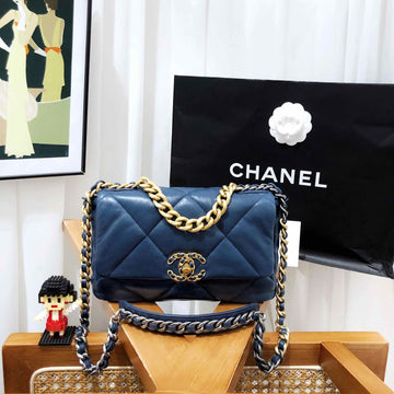 Top Quality Chanel 19 Bag Navy Blue Quilted Lambskin Shoulder Bag