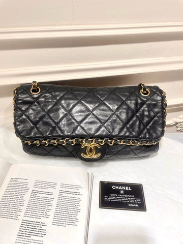 Top Quality Chanel   Black Gold Oil Wax Rolled Edge CF Shoulder Bag with Card