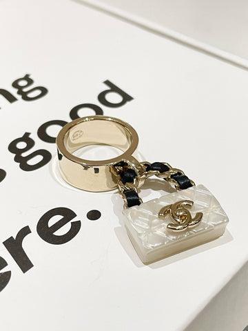 Top Quality Chanel 23C CF Gold Ring with Charm  Size 7