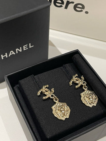 Top Quality Chanel Lion Earrings Gold Statement