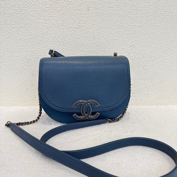 Top Quality Chanel Blue Leather Flap Shoulder Bag