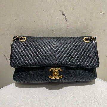 Top Quality Chanel V Pattern Classic Flap Black Shoulder Bag