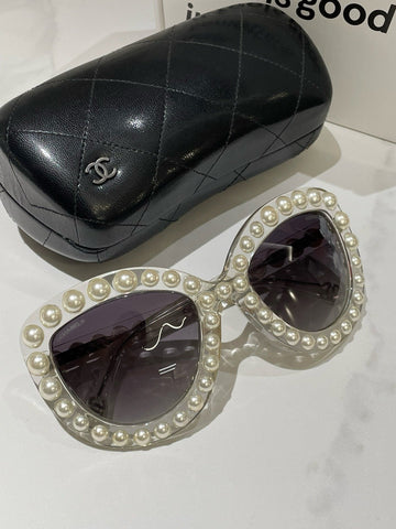 Top Quality Chanel Pearl Embellished Sunglasses White #13583