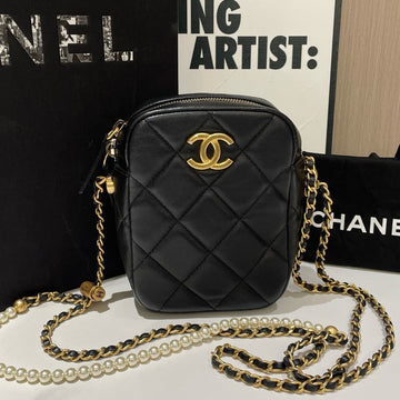 Top Quality Chanel Phone Bag Mini Black Leather Crossbody with Microchip #13572