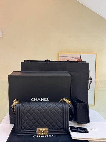 FULL SET  Top Quality Chanel Le Boy Bag Black Quilted Leather Crossbody