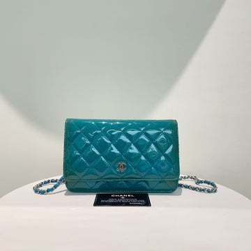 Top Quality Chanel WOC Bag Blue Patent Leather Crossbody Wallet on Chain