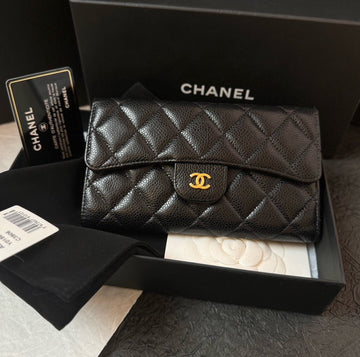 Top Quality Chanel Caviar Long Wallet Black Quilted Wallet Full Set with Card #22