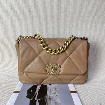 Top Quality Chanel 19 Bag Beige Leather Shoulder Bag