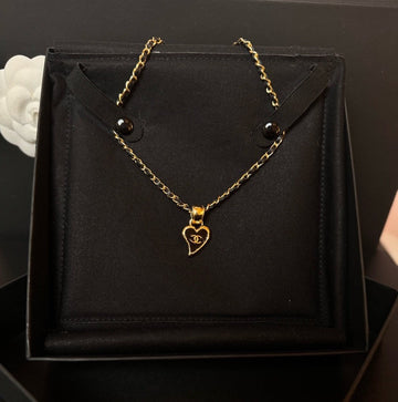 Top Quality Chanel 22p Black Heart Chain Leather Necklace