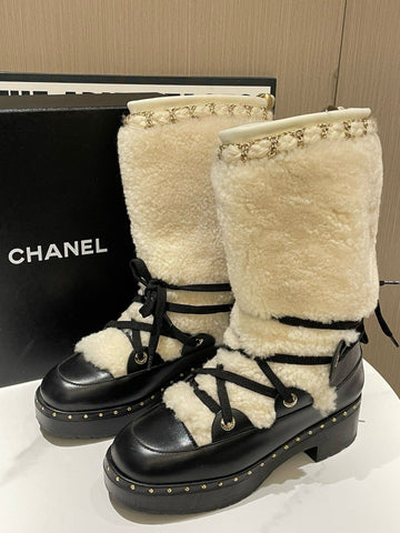 Top Quality Chanel Shearling Boots White Shearling Style Boots