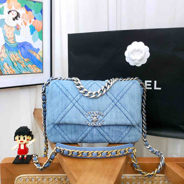 Top Quality Chanel 19 Bag Denim Shoulder Bag - Blue  Designer Handbag