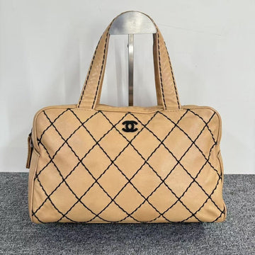 Top Quality Chanel Diamond Quilted Beige Leather Shoulder Tote Bag