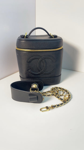 Top Quality Chanel Black Leather Vanity Case Bag