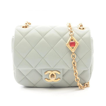 Top Quality Chanel Mini Matelasse Chain Shoulder Bag Lambskin Blue Gray with Gold Hardware