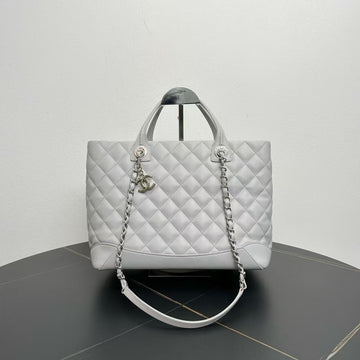 Top Quality Chanel Quilted Two-Way Bag 2018 in Light Gray Leather