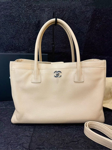 Top Quality Chanel Beige Caviar Cerf Middle Size Satchel with Strap #13