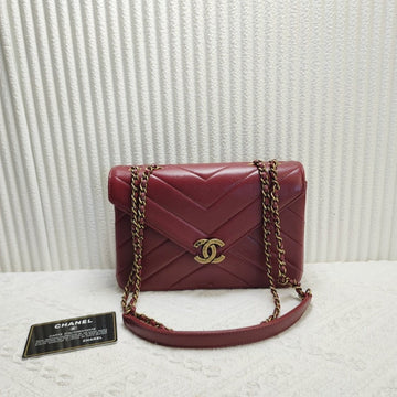 Top Quality Chanel Chevron Quilted Burgundy Leather Shoulder Bag 12201362