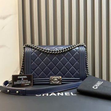 Top Quality Chanel LeBoy Shoulder Bag Navy Leather 2014