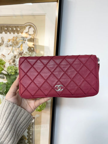 Top Quality Chanel Red Quilted Wallet with Zipper #5A