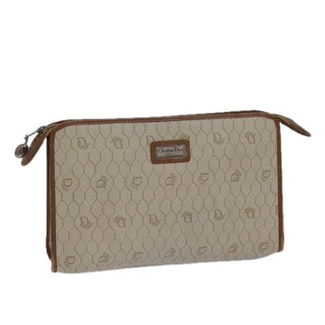 CHRISTIAN Top quality Dior Honeycomb Canvas Clutch Bag PVC Leather Beige Auth ti1771