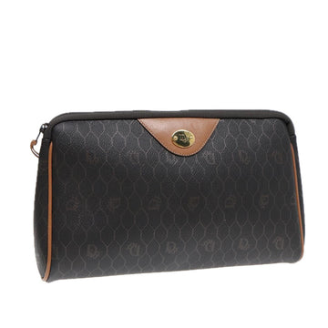 CHRISTIAN Top quality Dior Honeycomb Canvas Clutch Bag PVC Leather Black Gold Auth ti2019