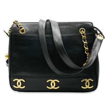 Top Quality Chanel Black Caviar Triple CC Chain Tote