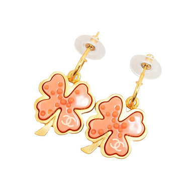 Top Quality Chanel Coco Mark Clover Motif Swing Earrings Gold Pink