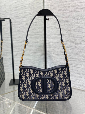 CD SIGNATURE HOBO 23.5CM BLUE OBLIQUE EMBROIDERY Luxe Carry Bags